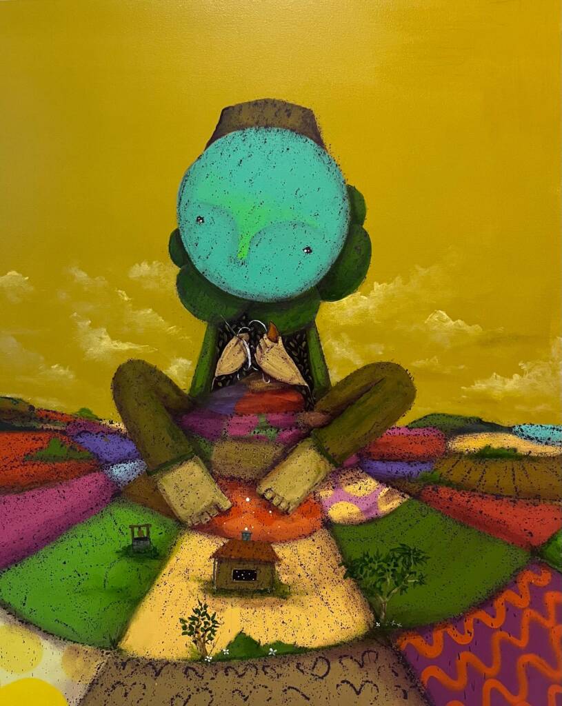 Título: Construindo meu Mundo Ano: 2025 Técnica: acrílico e spray sobre Tela. Dimensão: 80x100cm Valor: 11.700