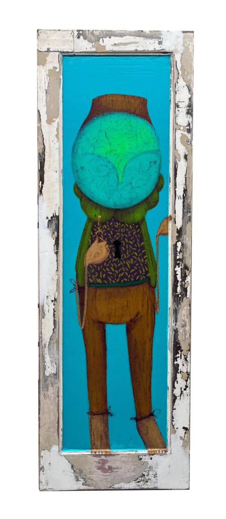 Título: Meu universo é meu lar Ano: 2025 Técnica: acrílico e spray sobre madeira. Dimensão: 70x207cm Valor: 14.000
