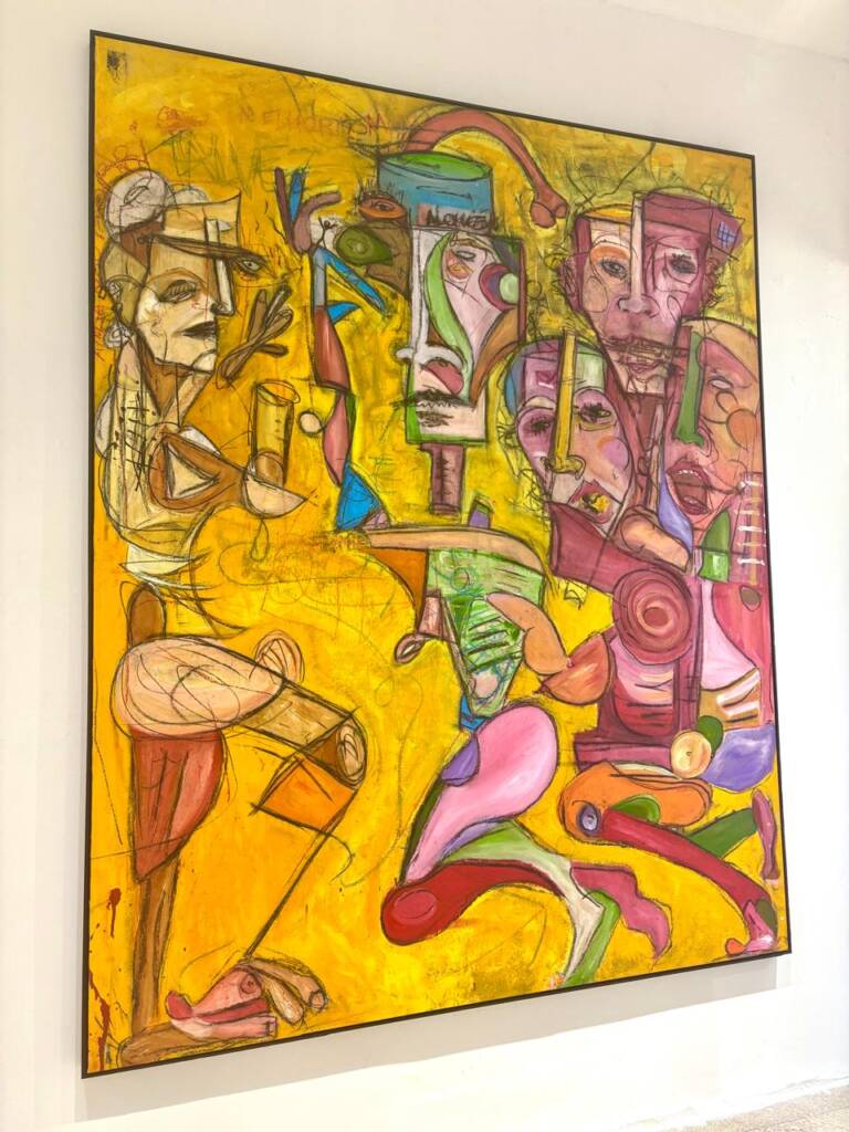 obra : FESTA Tamanho : 2.21 x 1.77 Pintura tinta acrílica , giz , carvão sobre tela Canvas. BRL 38.000 Ano: 2026