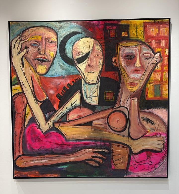 Obra: Avenida Solidão Tamanho 1.43x1.43 Técnica: Pintura acrílica , giz e carvão . BRL 23.000